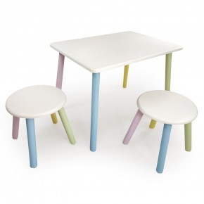 Детский комплект стол и два табурета круглых с накладкой Алфавит (Белый, Белый, Цветной) в Можге - mozhga.mebel-74.com | фото