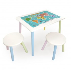 Детский комплект стол и два табурета круглых с накладкой Детский мир (Белый, Белый, Цветной) в Можге - mozhga.mebel-74.com | фото